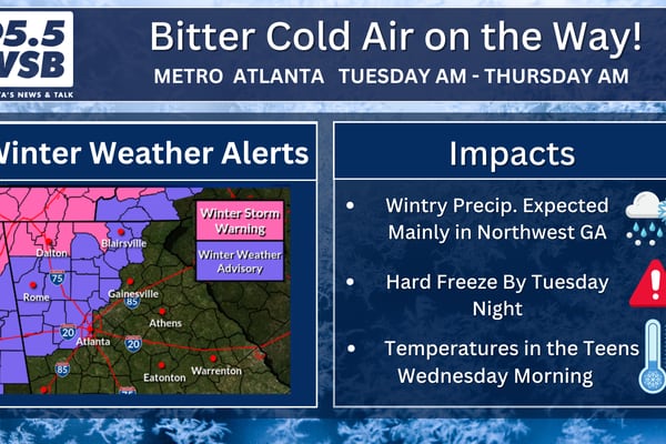 Wintry mix ahead for Monday night, winter weather advisory issued for numerous north Ga. counties. 