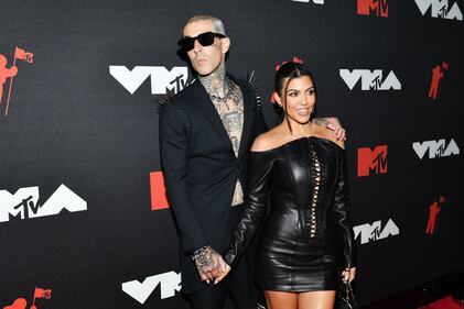 NEW YORK, NEW YORK - SEPTEMBER 12: (L-R) Kourtney Kardashian and Travis Barker attend the 2021 MTV Video Music Awards at Barclays Center on September 12, 2021 in the Brooklyn borough of New York City. (Photo by Noam Galai/Getty Images for MTV/ViacomCBS)
